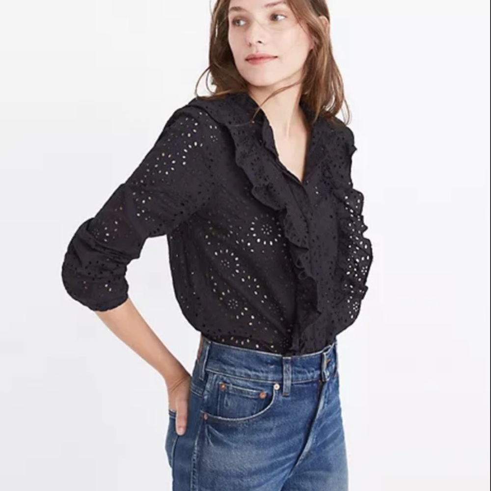 Madewell Black Eyelet Ruffle Blouse
